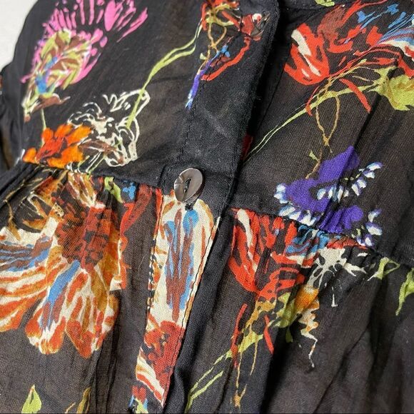 Free People Sweet Escape Floral Button Down Cropped Blouse Black Multi color Sm - Picture 7 of 14